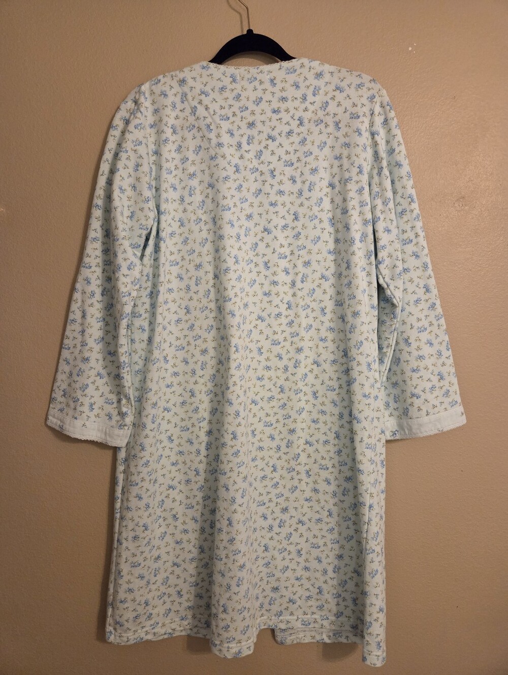 MISS ELAINE Blue Ditsy Flower Full Zip Long Sleeve House Coat Duster Robe Size S - Picture 6 of 12